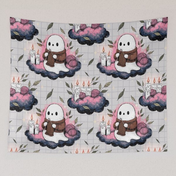 Item preview, Cozy Ghost Knitting Halloween Seamless Pattern designed and sold by Camel & Quirk.