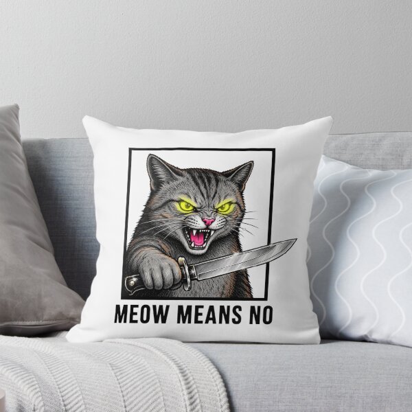 Item preview,  Meow Means No Funny Angry Cat Knife Sarcastic designed and sold by Neon Bones Studio.