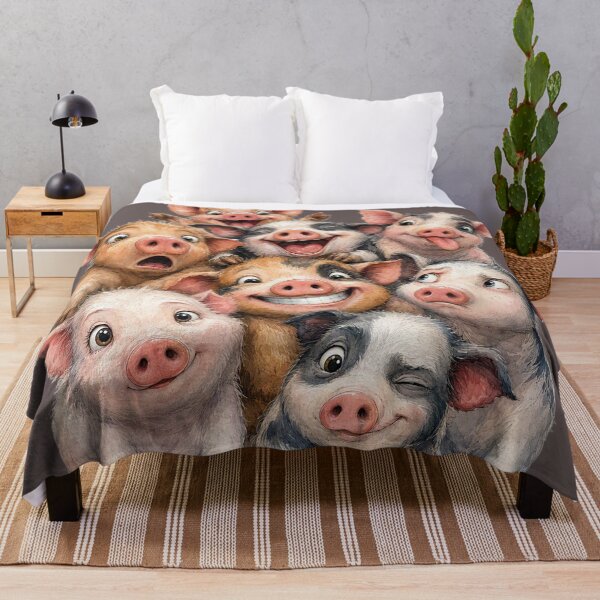 Aperçu de l'œuvre Selfies de groupe de cochons comiques créée et vendue par Beyond The Canvas.