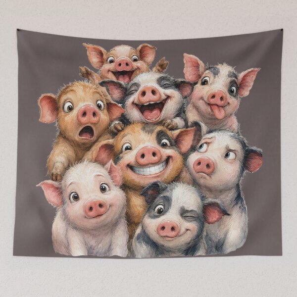 Item preview, Comical Pig Group Selfies designed and sold by Beyond The Canvas.