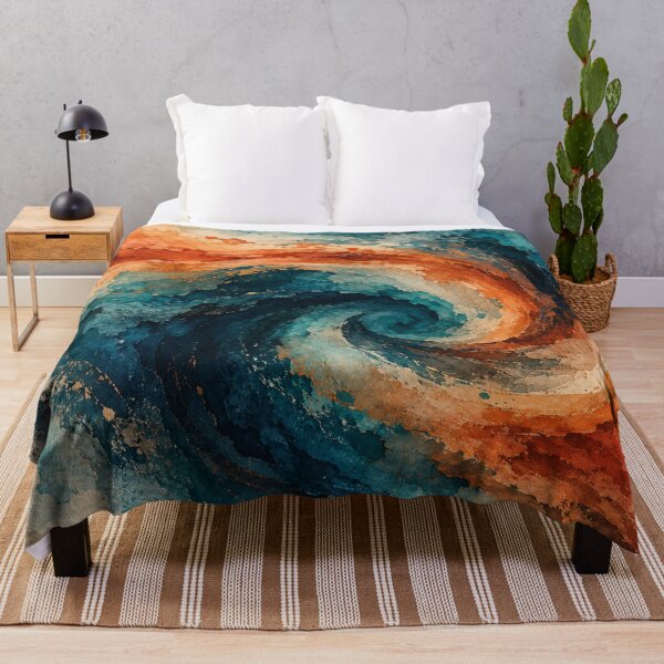 Artikelvorschau, Spirale in türkisfarbenen und orangenen Aquarellfarben – Abstrakte wirbelnde Wellenkunst entworfen und verkauft von KateVil.