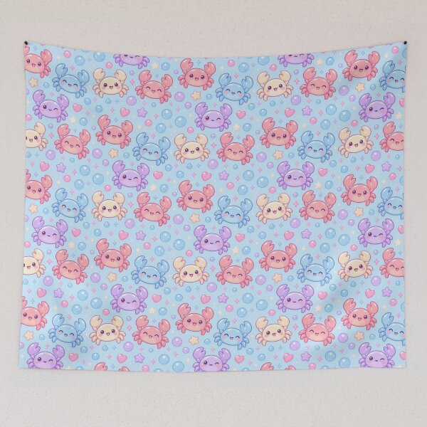 Aperçu de l'œuvre Adorables bonbons gélifiés kawaii en forme de crabe, motif pastel créée et vendue par Soft Berry Studio.