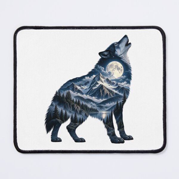 Item preview, Wolf Moonlit Mountain Silhouette – Wilderness Double Exposure designed and sold by okay 2 look .