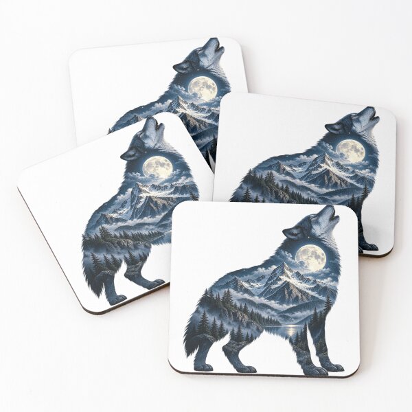 Item preview, Wolf Moonlit Mountain Silhouette – Wilderness Double Exposure designed and sold by okay 2 look .