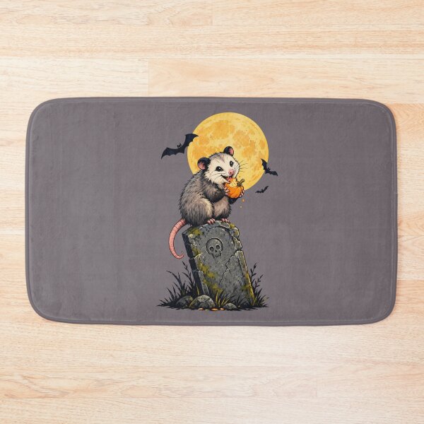 Item preview, Cute Halloween Opossum Eating Pumpkin – Spooky Moonlit Graveyard designed and sold by HOUSE OF TIST.