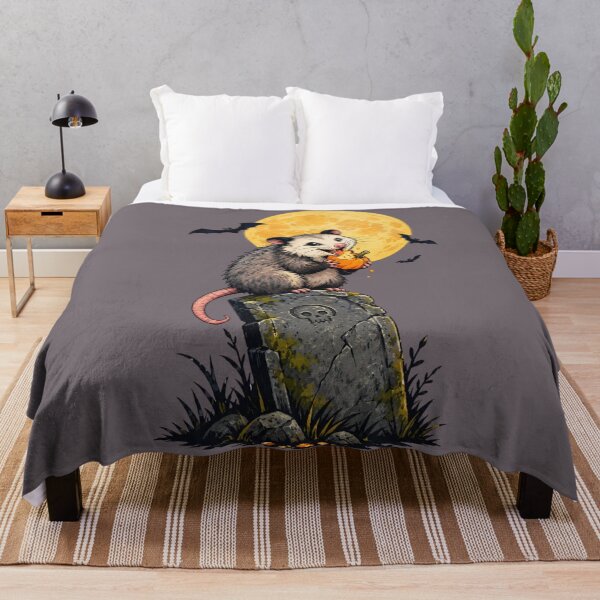 Item preview, Cute Halloween Opossum Eating Pumpkin – Spooky Moonlit Graveyard designed and sold by HOUSE OF TIST.