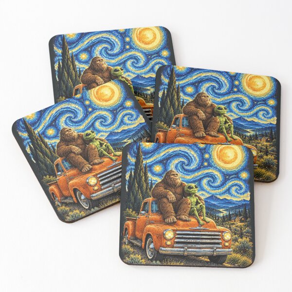 Item preview, Bigfoot And Alien Retro Starry Night Van Gogh designed and sold by legendaryskins.