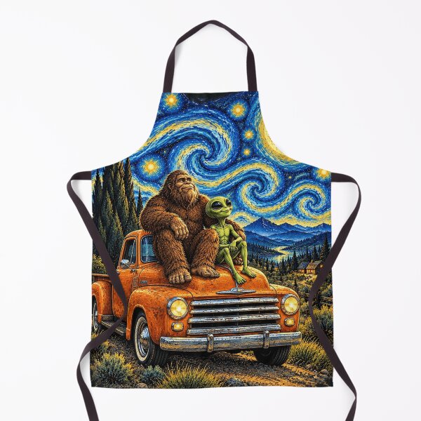 Item preview, Bigfoot And Alien Retro Starry Night Van Gogh designed and sold by legendaryskins.