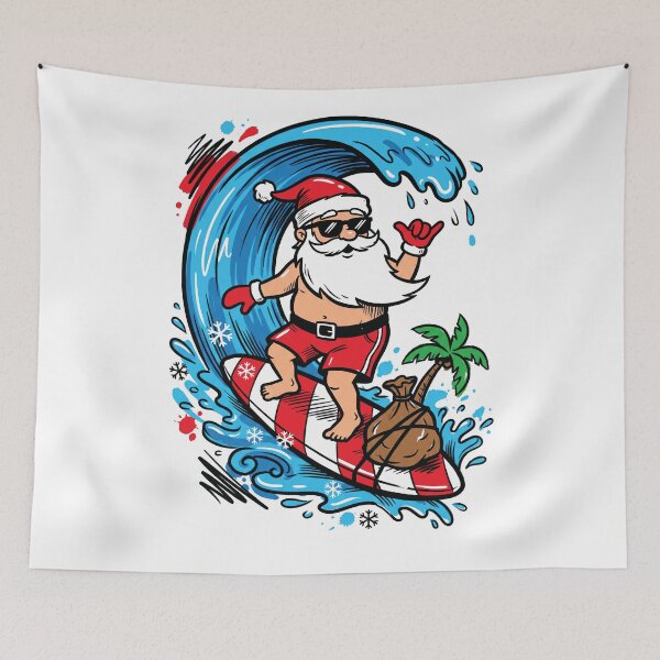 Item preview, Surfing Santa Tropical Beach Christmas Art designed and sold by Merch by Das Design Studio.