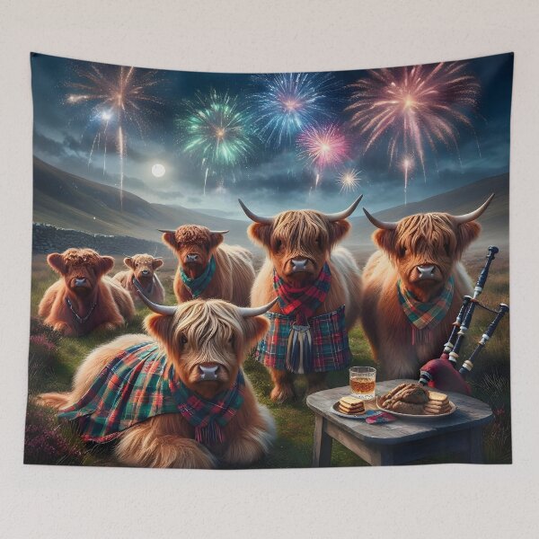 Artikelvorschau, Hogmanay Ceilidh mit Hochlandkühen entworfen und verkauft von Sybille-Yates.