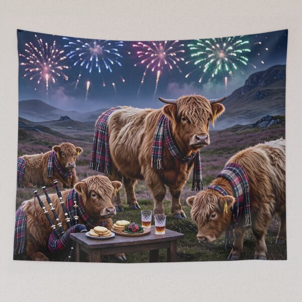 Artikelvorschau, Hogmanay Ceilidh mit Hochlandkühen entworfen und verkauft von Sybille-Yates.