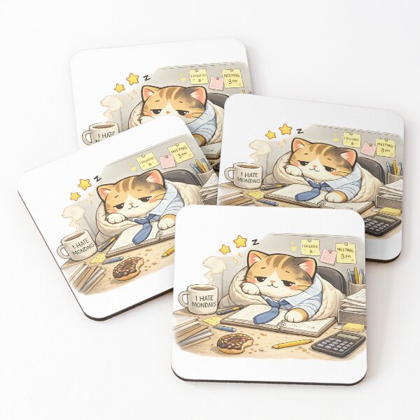 Item preview, Cute Tired Cat Working Office Desk designed and sold by UvooArt.