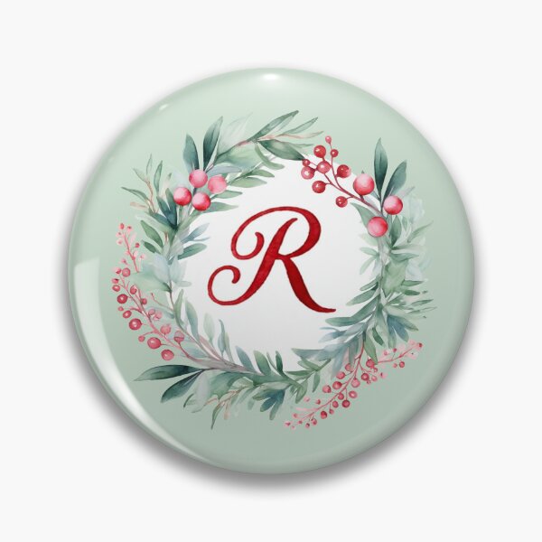 Item preview, R Initial Christmas Wreath with Green Striped Background designed and sold by Feeling Artsy.