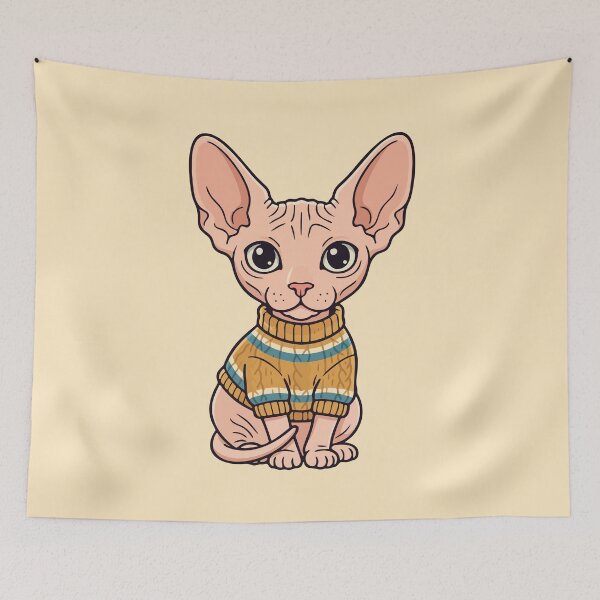 Item preview, Cute Sphynx Cat Wearing Cozy Knit Sweater designed and sold by AIG - Andrei Ilie Graphics.