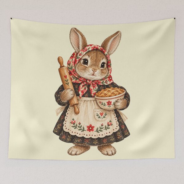 Item preview, Cottagecore Rabbit Vintage Folk Art designed and sold by TeeARTHY.