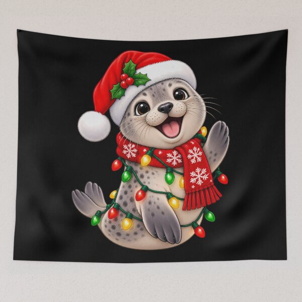 Item preview, Cute Christmas Seal Santa Hat Holiday Gift designed and sold by BDLuck2021.