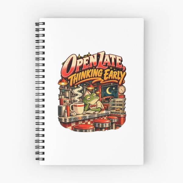 Item preview, Open Late, Thinking Early – Retro Diner Frog Coffee designed and sold by NarpLTD.