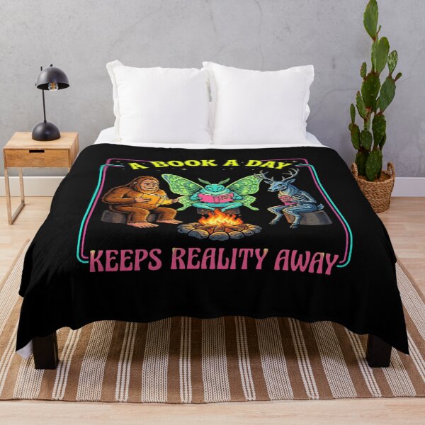 Item preview, A Book A Day Keeps Reality Away Cryptid Reading Club Neon Retro designed and sold by Neon Bones Studio.