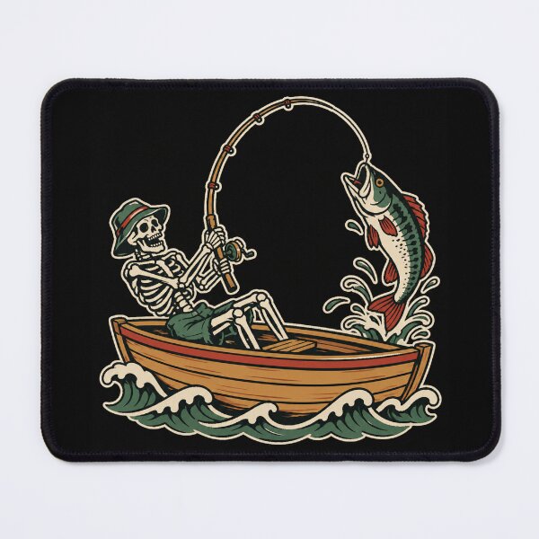 Item preview, Skeleton Fishing In Rowboat Tattoo Print designed and sold by The Mellonaire.