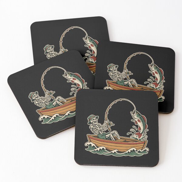 Item preview, Skeleton Fishing In Rowboat Tattoo Print designed and sold by The Mellonaire.