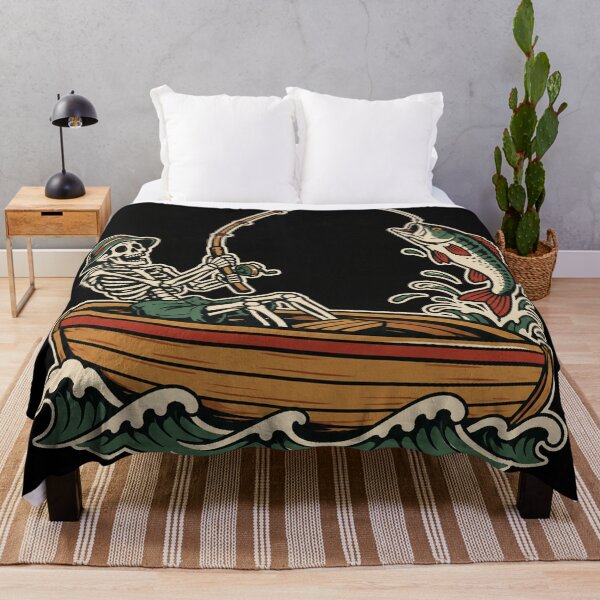 Item preview, Skeleton Fishing In Rowboat Tattoo Print designed and sold by The Mellonaire.