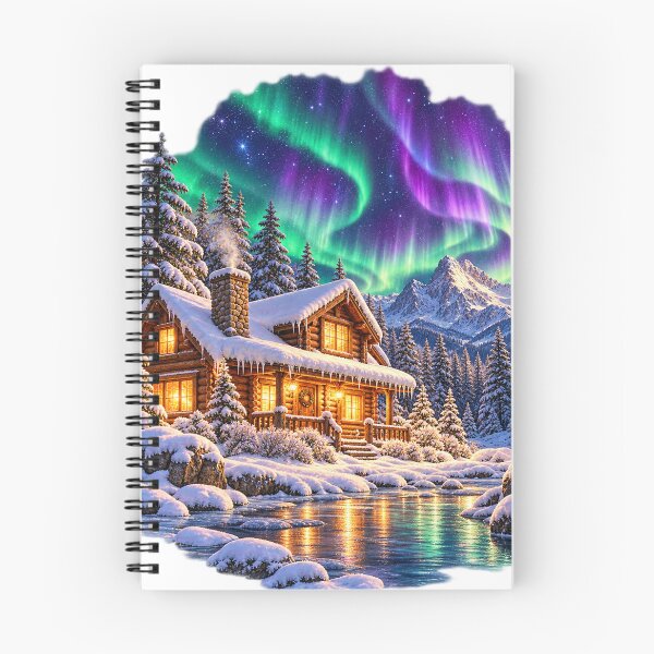 Item preview, Painterly Northern Lights Cabin Christmas Tee designed and sold by SunnyDesign82.
