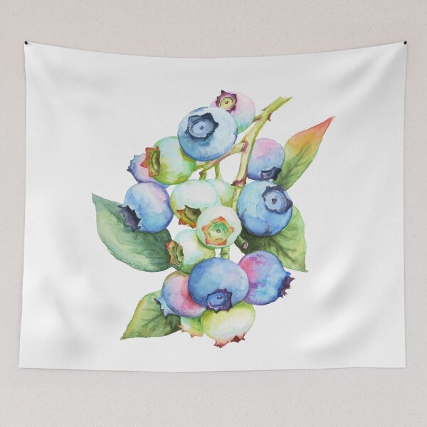 Artikelvorschau, Blaubeeren Kunstdruck Zweig farbenfroh Küche botanisch Aquarell entworfen und verkauft von art-tee-ua.