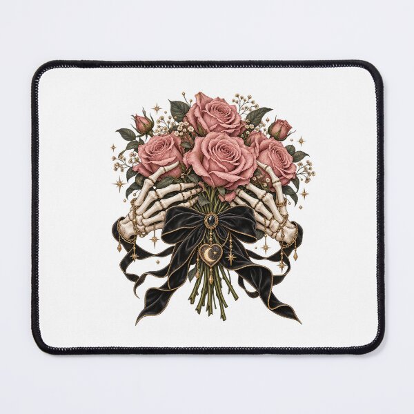 Item preview, Skeleton Hands Holding Pink Rose Bouquet Gothic Floral Art designed and sold by sasaPRO.