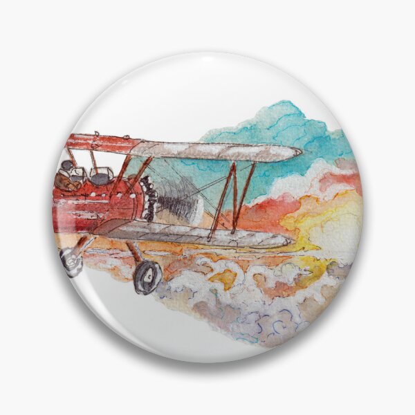 Item preview, Vintage Biplane Flying Sunset Sky Watercolor designed and sold by DesseindImages.