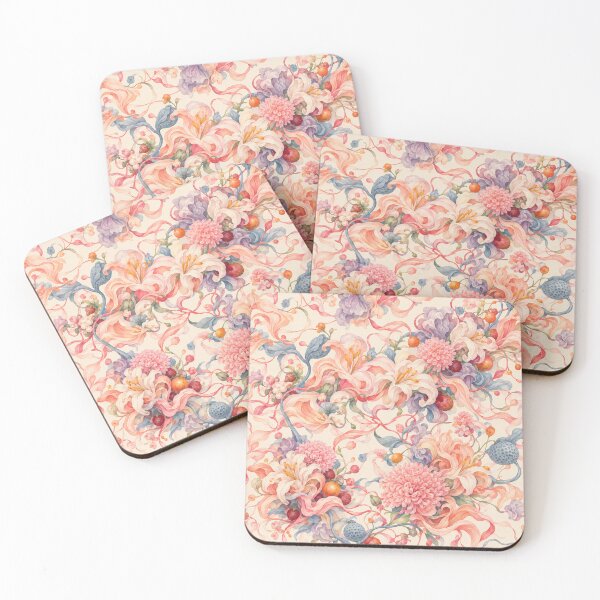 Artikelvorschau, Coral Ribbon Garden – Romantisches maximalistisches Blumenmuster entworfen und verkauft von Bodique.