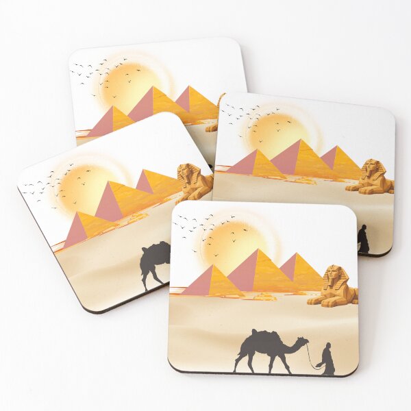 Item preview, Golden Egyptian pyramids & sphinx sunset vector illustration designed and sold by Nashatyoussef.