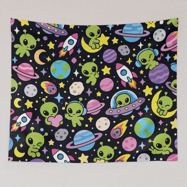 Artikelvorschau, Niedliche Kawaii-Aliens – Nahtloses Weltraummuster entworfen und verkauft von therockstuff.