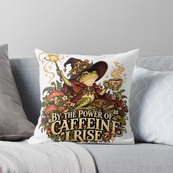 Item preview, By the Power of Caffeine I Rise – Funny Goblincore Coffee Frog designed and sold by Neurospicy Trolls.