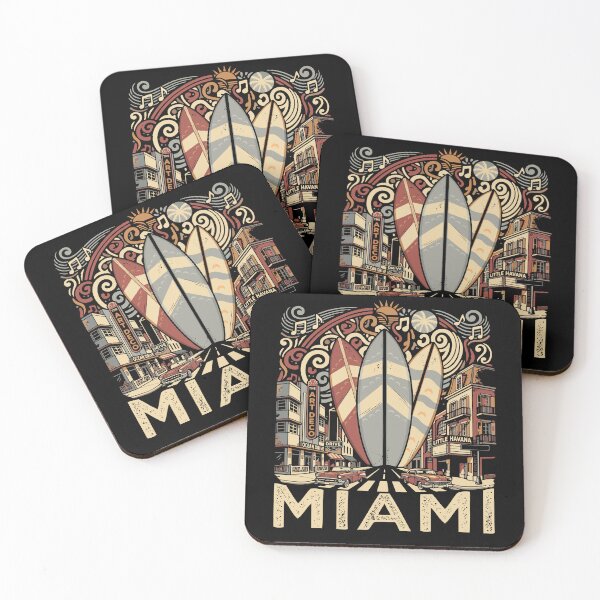 Aperçu de l'œuvre Miami, Floride - Souvenir pour hommes passionnés de surf - Miami créée et vendue par DSWShirts.