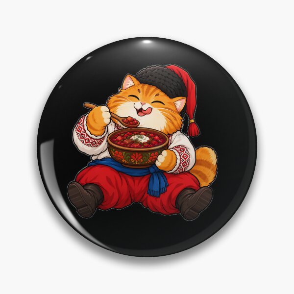 Item preview, Funny Cossack Cat Eating Borsch Ukrainian Soup designed and sold by ValhallaHub.