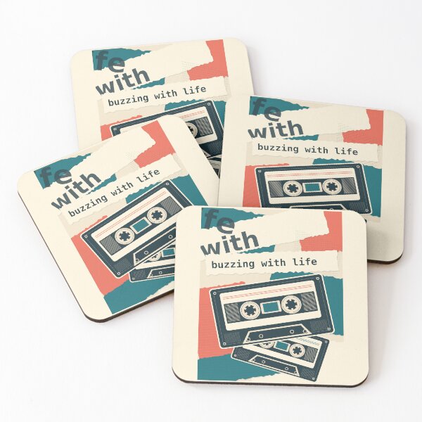 Item preview, Buzzing with Life Teal and Coral Cassette Collage designed and sold by Kinzy P. A..