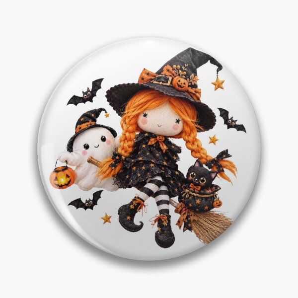 Item preview, Cute Witch Rag Doll Sticker, Halloween Broomstick Ghost and Black Cat Gift designed and sold by HoMya.