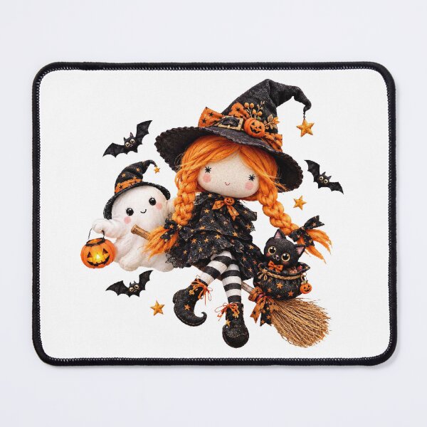 Item preview, Cute Witch Rag Doll Sticker, Halloween Broomstick Ghost and Black Cat Gift designed and sold by HoMya.