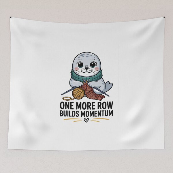 Item preview, One More Row Builds Momentum – Cute Seal Knitting Art designed and sold by jkrphoto.