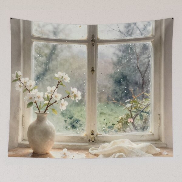 Item preview, Rainy Window with Blossoming Branches designed and sold by ZYVARENNE.