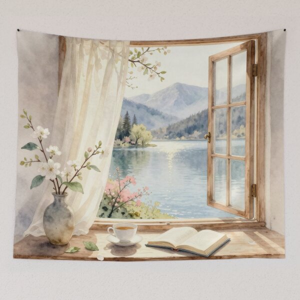 Item preview, Peaceful Lake View Through an Open Window designed and sold by ZYVARENNE.