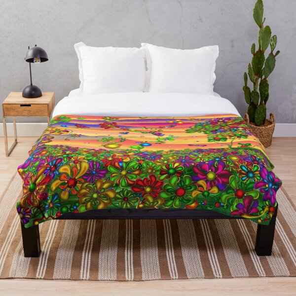 Item preview, Psychedelic Floral Fantasy Garden – Groovy Rainbow Flowers Under a Pink Sunset Sky | Dopamine Decor designed and sold by Ofir mor.