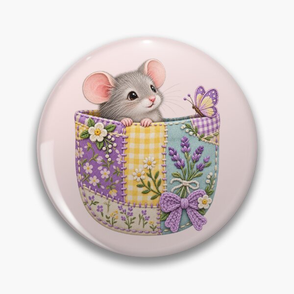 Item preview, Cute Mouse in a Lavender Patchwork Pocket with Butterfly designed and sold by AnyMar2023.