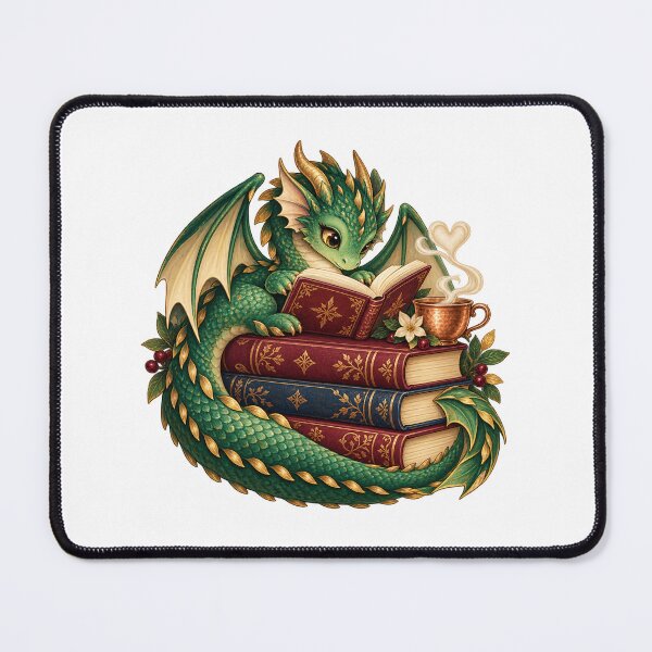 Item preview, Cozy Green Dragon Reading Books with Tea designed and sold by sasaPRO.
