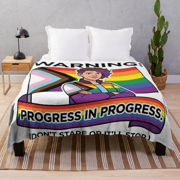 Item preview, Funny Progress Pride Flag Warning Sticker designed and sold by VPanPrint.