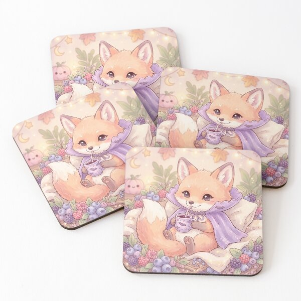 Item preview, Cute Halloween Vampire Fox Drinking Juice | Whimsical Kawaii Halloween Illustration designed and sold by Moonlily Tavern.