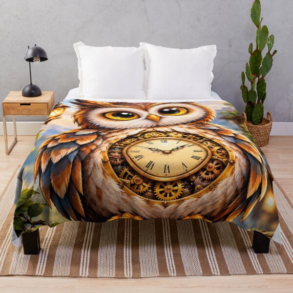 Aperçu de l'œuvre Chouette mignonne avec horloge vintage créée et vendue par urbanshop7.