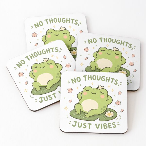 Item preview, No Thoughts Just Vibes Cute Frog Kawaii Chill Relaxed Lily Pad Funny Quote designed and sold by dreamz-world.