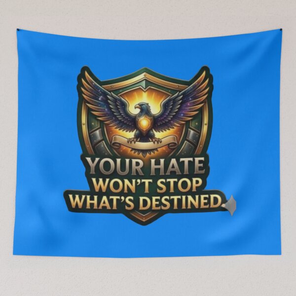 Item preview, Your Hate Won't Stop What's Destined - Golden Eagle Shield Quote Sticker designed and sold by Nicolae-SCROCIOB-Shop.