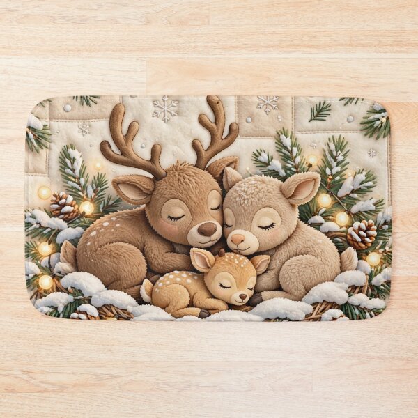 Item preview, Cozy Christmas Deer Family Sleeping by Winter Forest designed and sold by  One City Two Children Studio.